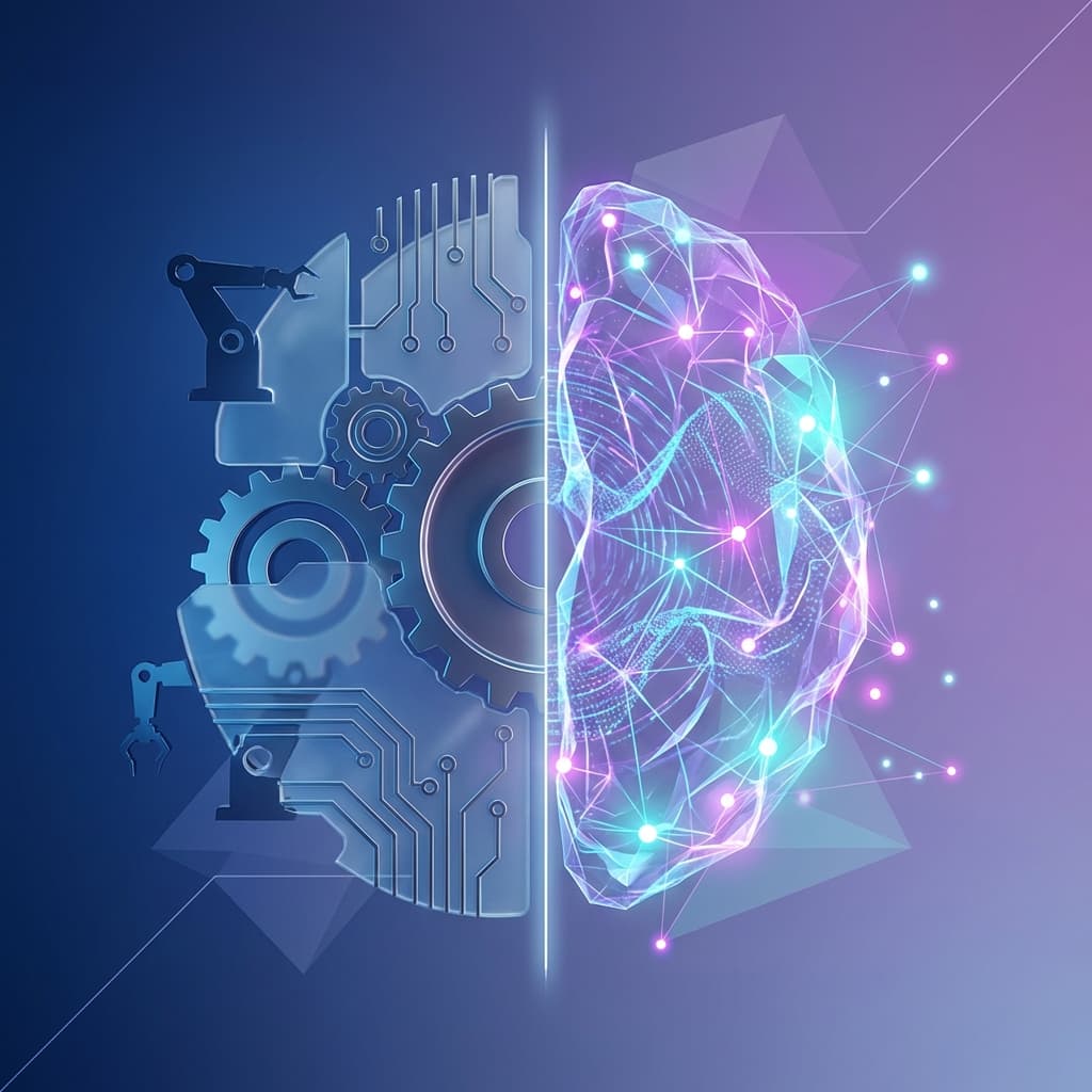 Comparativa visual entre automatización tradicional y tecnología de inteligencia artificial para empresas